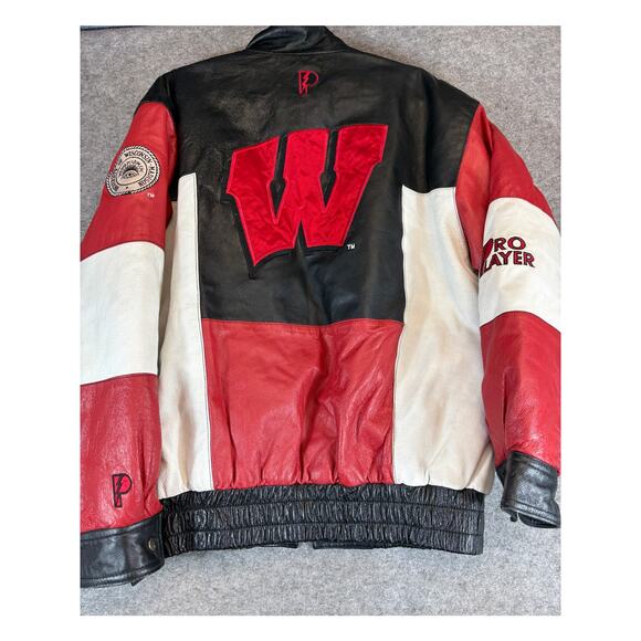 VTG 90s Wisconsin Badgers Pro Player Leather Jacket Mens M Red Bomber Collegiate - Picture 2 of 6